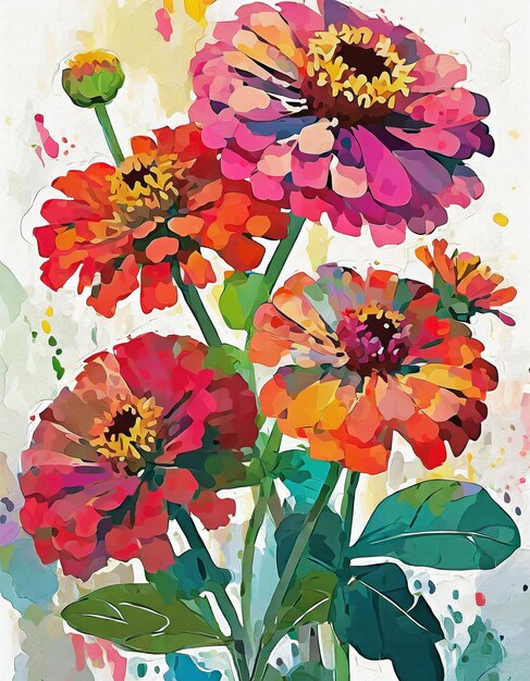 Zinnia flowers illustration