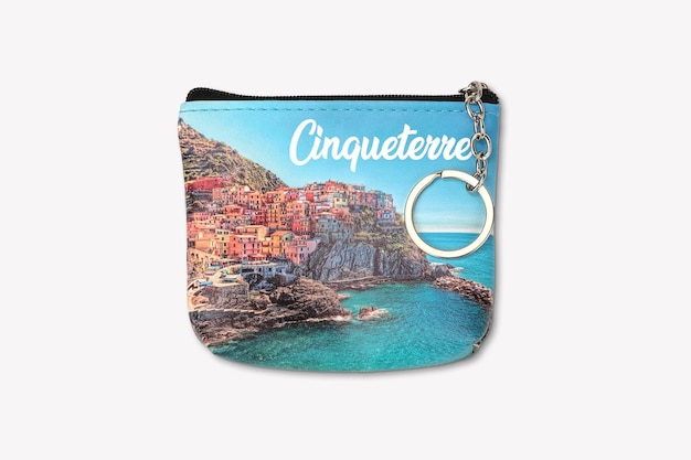 a zipped purse that says cinque terre on it.
