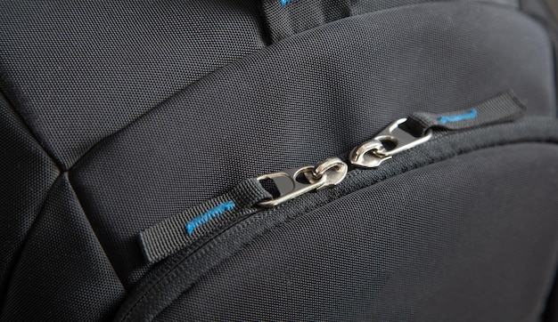 Zipper on sports backpack Closeup