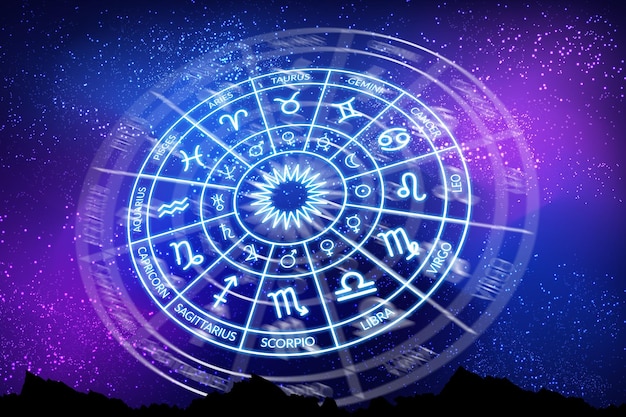 Zodiac circle on the background of the dark space astrology