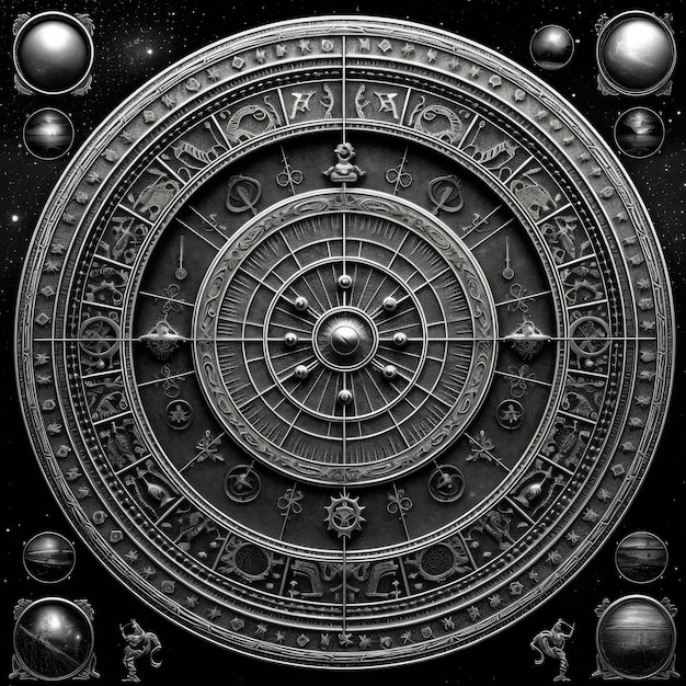zodiac cosmos universe compass rose astrology tarot background illustration art silver