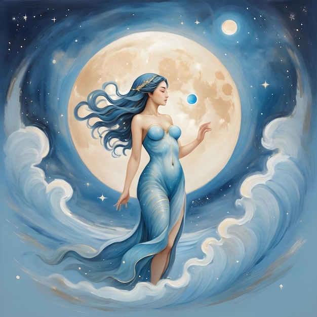 zodiac sign Aquarius a painting of a woman with the moon in the background