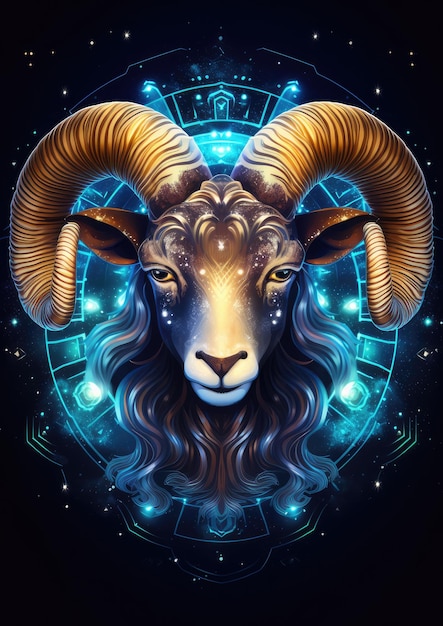 Premium AI Image | Zodiac sign of aries head with magic light in star ...