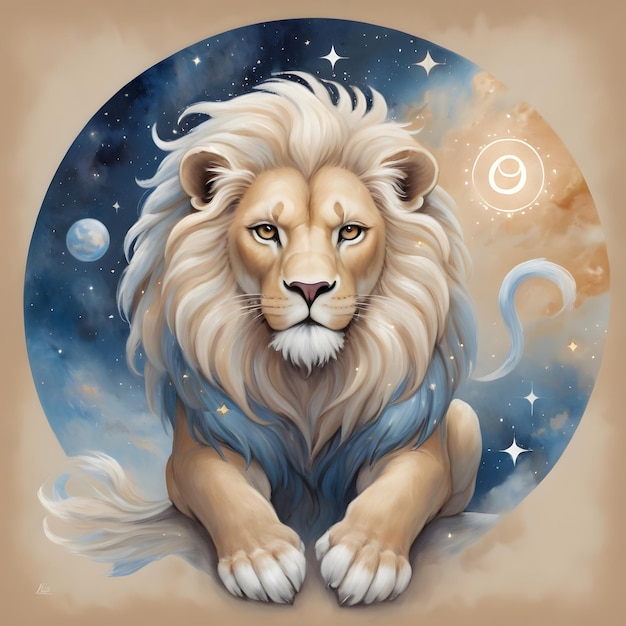 zodiac sign Leo a drawing of a lion with the moon in the background