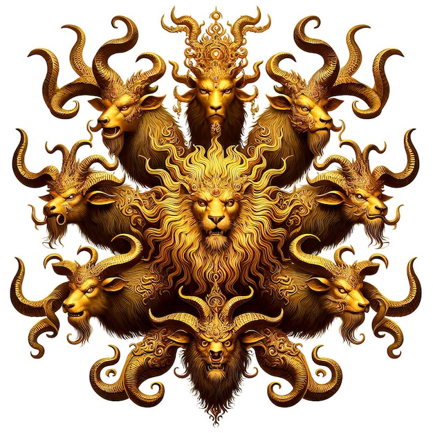 Zodiac sign Leo with horned lions isolated