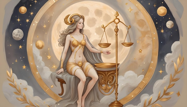 별자리 표지자리 Libra 여성의 그림