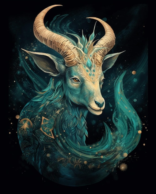 Premium AI Image | Zodiac sign of the ram with a long horn and a blue ...