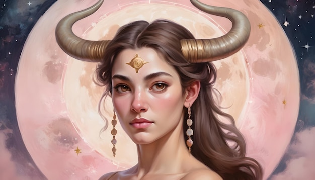 Zodiac sign Taurus a woman with horns