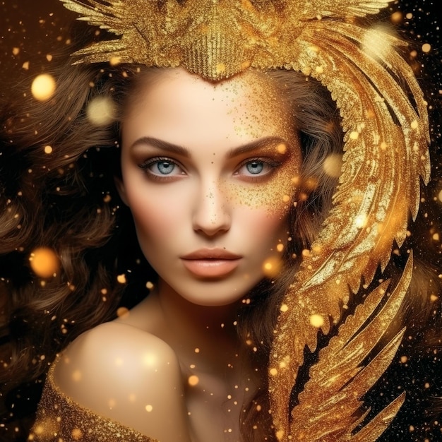 乙女座の星座、金の宝石を持つ若い女性の肖像画