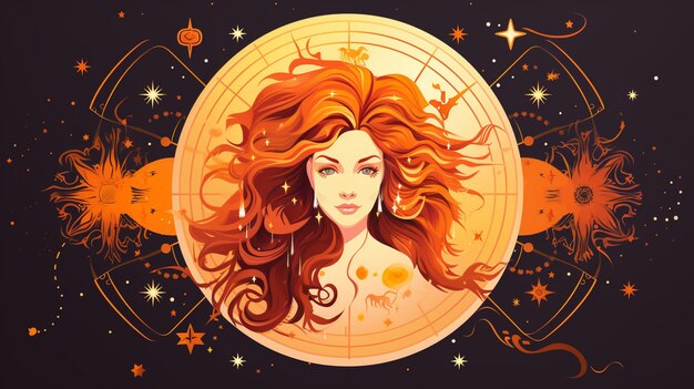 Photo zodiac sign with a womans face surrounded by stars generative ai