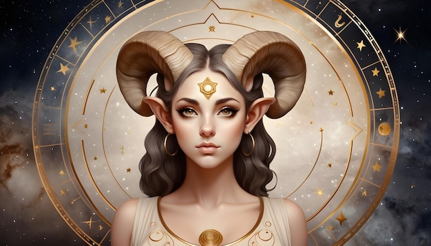 Zodiac signs Aries a woman with horns