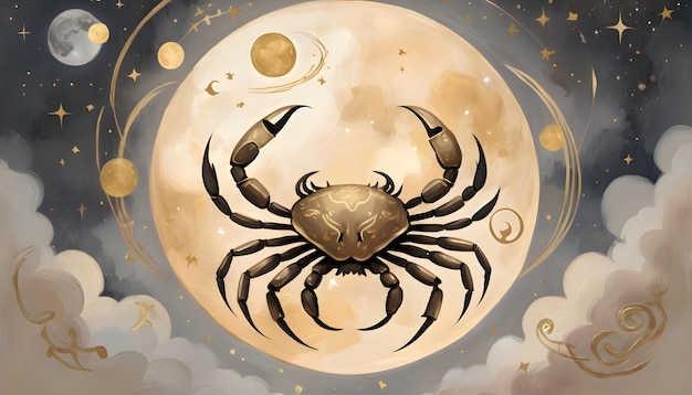 Photo zodiac signs cancer a drawing of a crab with the moon in the background