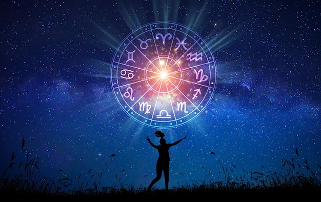 Zodiac signs inside of horoscope circle astrology and horoscopes concept