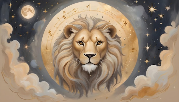 Zodiac signs Leo a lion with a full moon behind it