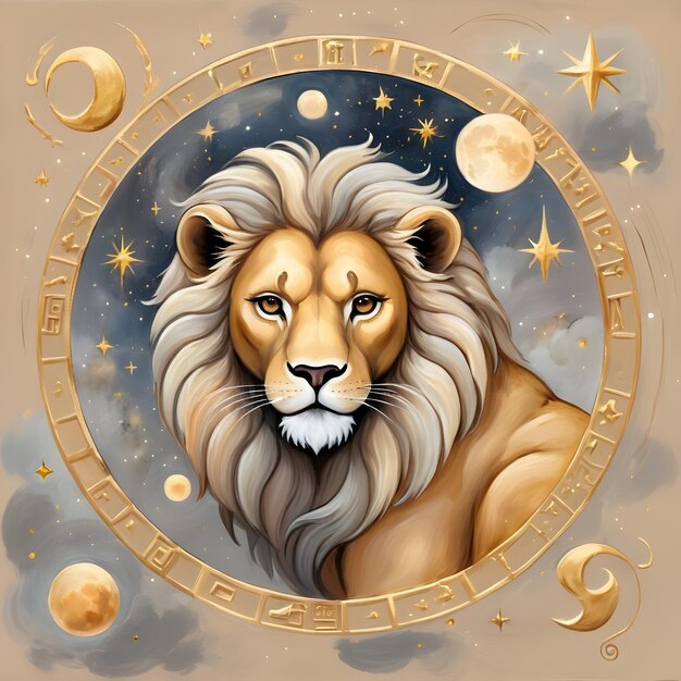 Зодиакальный знак Лев - лев с полной луной за ним