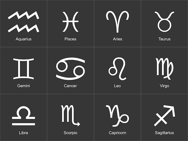 Zodiac signs set 12 on black background