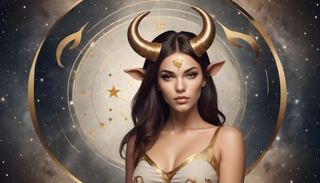 Zodiac signs Taurus a woman with horns