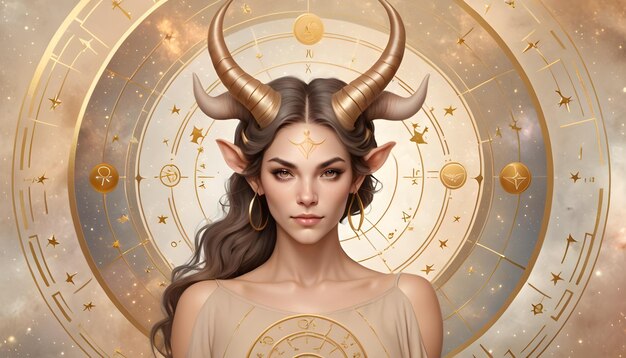 Photo zodiac signs taurus a woman with horns