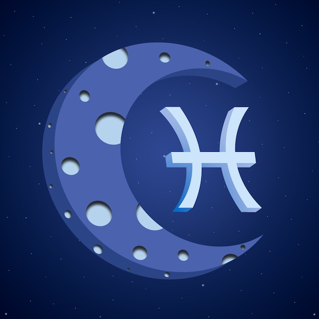 Photo zodiac symbol pisces with the moon 3d