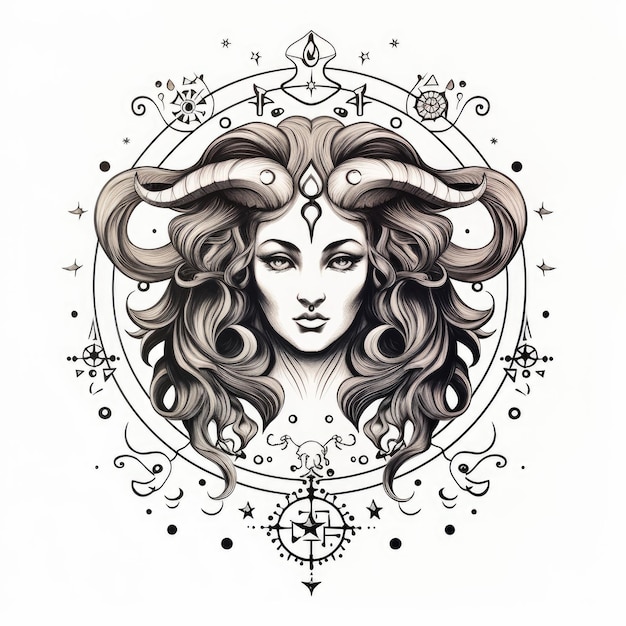 zodiac tattoo isolated on white background