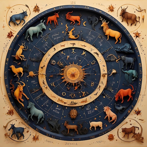 Foto zodiac-tekens in een cirkel met sterren en sterrenbeelden