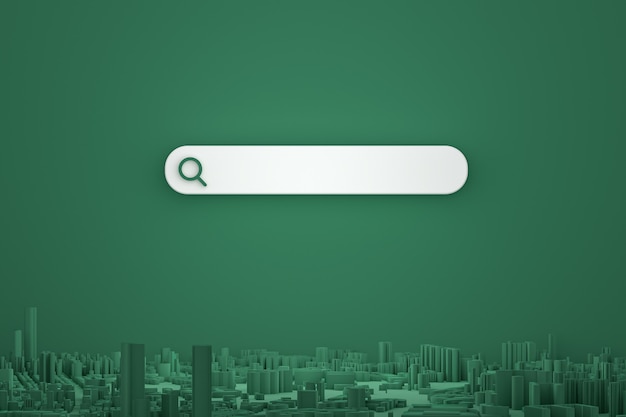 Zoekbalk en pictogram zoeken met kaarten 3d render minimaal ontwerp op groene achtergrond