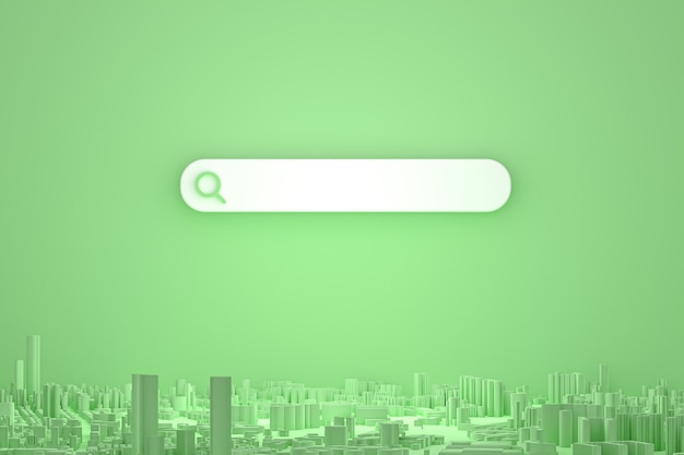 Zoekbalk en pictogram zoeken met kaarten 3d render minimaal ontwerp op groene achtergrond