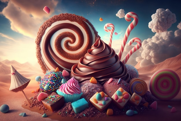Zoet voedsel snoep dessert kleurrijke achtergrond grafische afbeelding