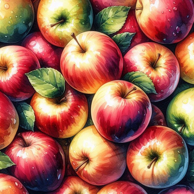 Zoete appels Fruit Fruit Still Life Textuur Patroon Waterverf Icon Pic Illustratie Vector