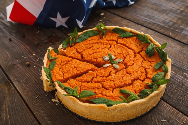 Zoete Bakkerij Pumpkin Pie Traditioneel Seizoensgebonden Amerikaans Eten Thanksgiving Halloween Snack Concept