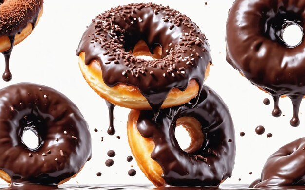 Zoete chocolade donut op witte achtergrond