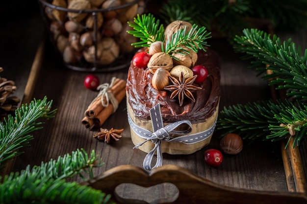 Zoete chocolade peperkoek noten voor de kerst gebakken