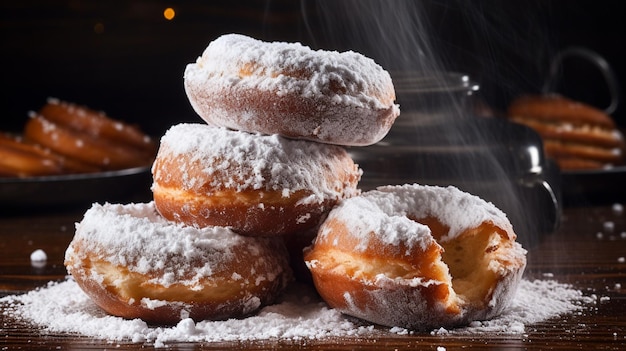 Foto zoete donuts met suikerpoeder