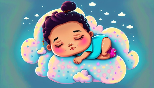 Zoete dromen Gratis Vector schattige baby slapen op Cloud kussen Cartoon pictogram illustratie schattig