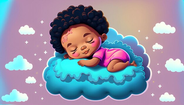 Zoete dromen Gratis Vector schattige baby slapen op Cloud kussen Cartoon pictogram illustratie schattig