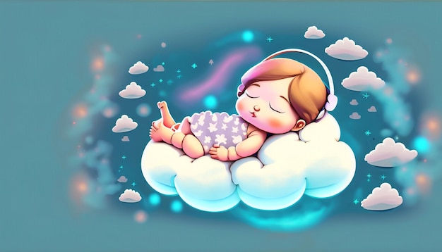 Foto zoete dromen gratis vector schattige baby slapen op cloud kussen cartoon pictogram illustratie schattig