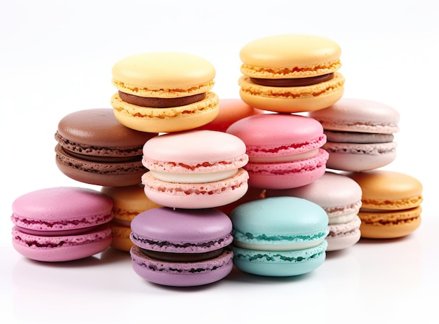 Zoete kleurrijke macarons geïsoleerd op witte achtergrond Lekkere kleurrijke macarons Foto van hoge kwaliteit