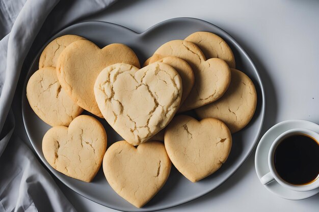 Zoete koekjes in hartvorm en kopje koffie