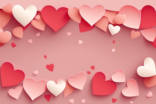 Zoete liefdesbanner voor website voor bruiloft of Valentijnsdag met zachte roze en rode papieren hartjes vliegen