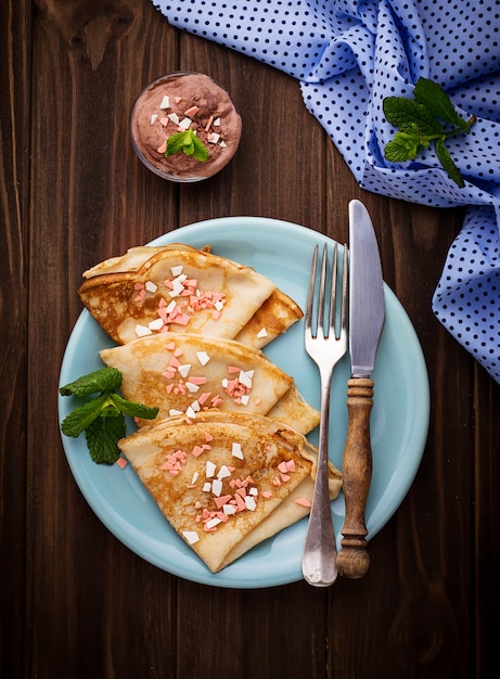 Zoete pannenkoeken met chocoladeschilfers.