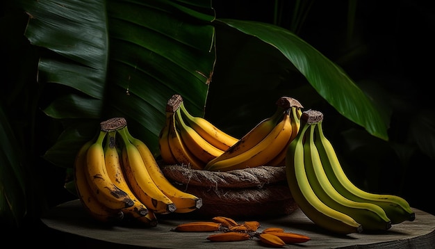 Zoete rijpe banaan vers uit de natuurtabel gegenereerd door AI