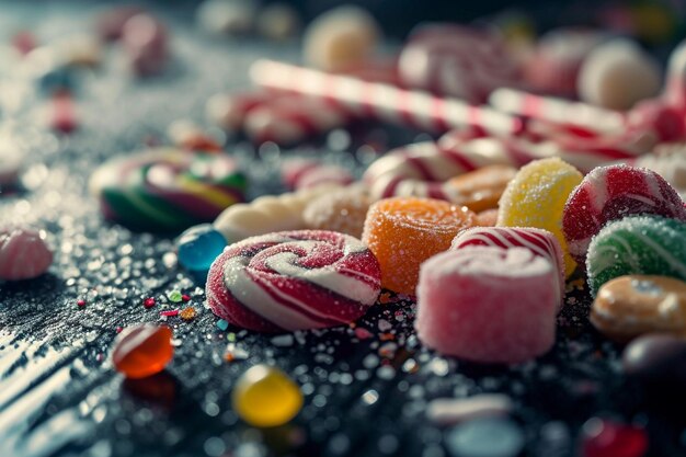 Foto zoete snoep snack op een donkere tafel binnen