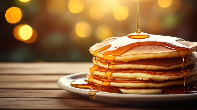 Foto zoete stroop pannenkoek voedsel