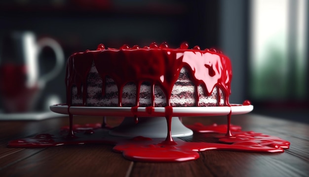 Foto zoete voedingsdecoratie op tafel gebakken chocoladekoek met aardbeien ijs gegenereerd door kunstmatige intelligentie