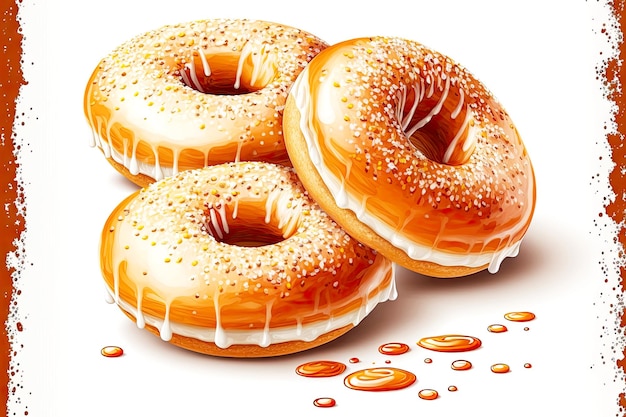 Zoete zelfgemaakte donuts met borstelharen geglazuurd met suiker op witte achtergrond