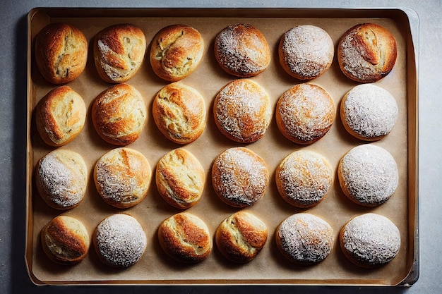 Zoetwarenbroodjes voor het ontbijt gebakken brood op bakplaat