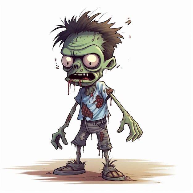 Foto zombie 2d cartoon illustraton op witte achtergrond high qua