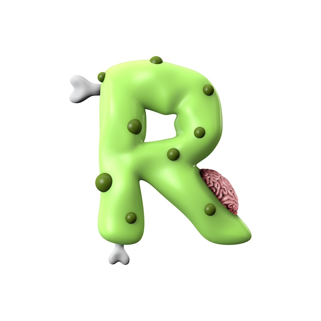 Zombie alfabet letter r halloween lettertype d rendering