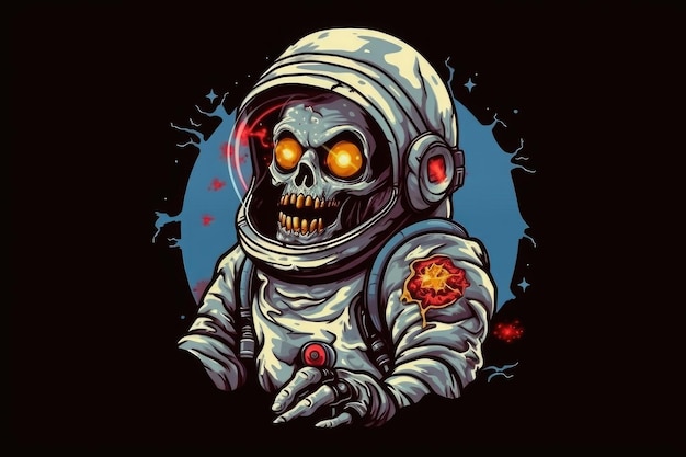 A zombie astronaut with Brains in Space professional tshirt design Halloween theme AI Generated