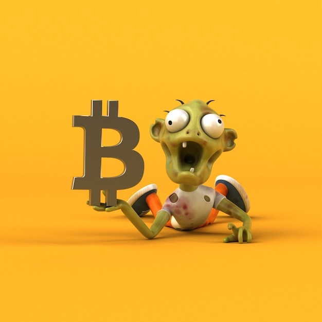 Photo zombie and bitcoin - 3d illustration